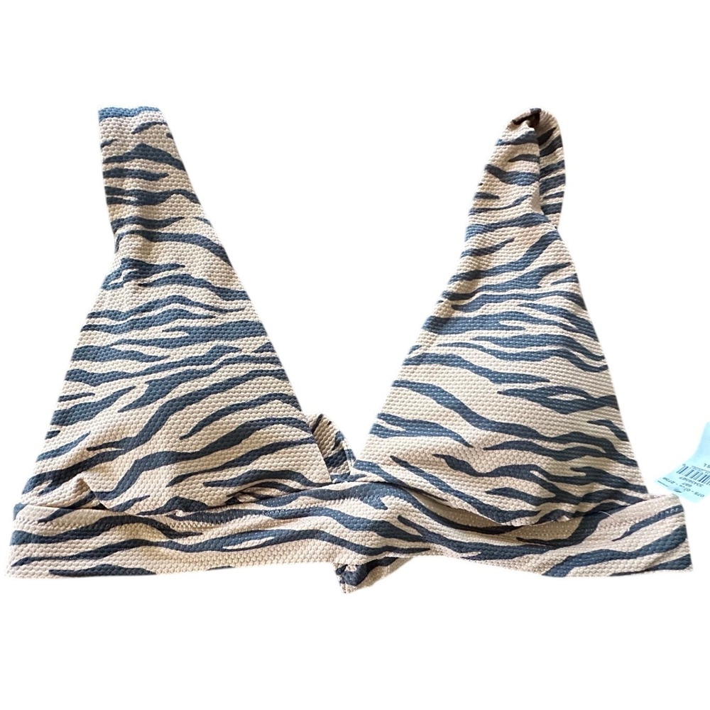 Aerie Zebra Print Textured Triangle Bikini Top Beige Black Large NWT 0752-2739